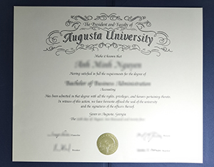 A lifelike copy of an Augusta University degree certificate